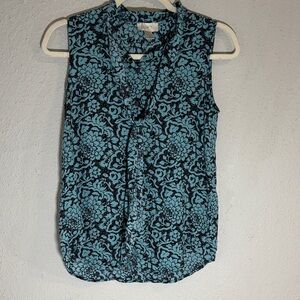 LOFT Sleeveless Floral Blouse - Teal and Black